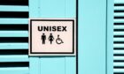 A sign for unisex toilets