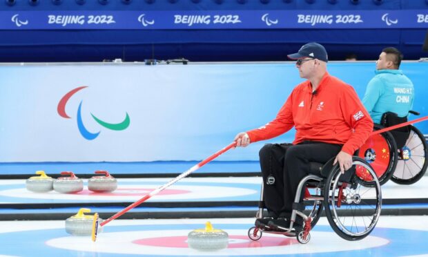 Gregor Ewan of Great Britain competes during the Wheelchair Curling Round Robin Match between Great Britain and Slovakia