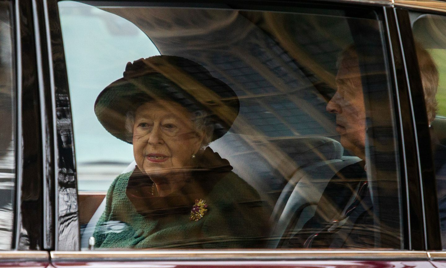 Queen Elizabeth II and Prince Andrew leave memorial service for the Duke of Edinburgh. Photo by Tayfun Salci/ZUMA Press Wire/Shutterstock