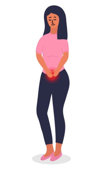 Cartoon of a women suffering pain caused by endometriosis