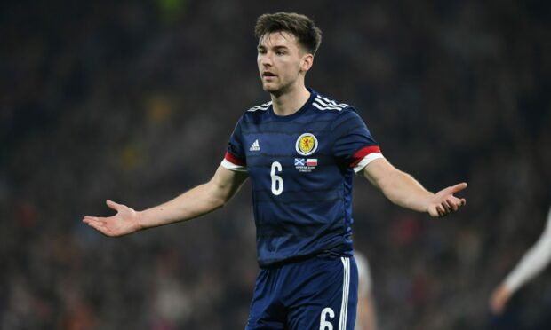 Kieran Tierney in action for Scotland.