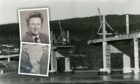 Top insert, Dr John S Smith. Bottom: Pat Hunter Gordon, left, and Reay Clarke, with the Kessock Bridge under construction in the background. Without their determination and talents, the Kessock, Cromarty and Dornoch bridges would never have been built.