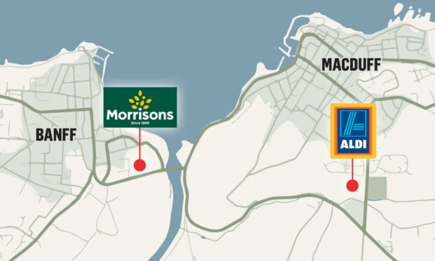 Our map shows the distance between the Banff Morrisons and Macduff Aldi. Supplied by Roddie Reid, design team