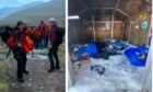 Rubbish left in the Ben Nevis shelter with Lochaber Mountain Rescue Team members.