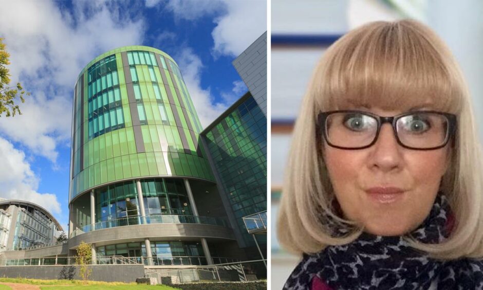 A photo of Robert Gordon University next to an image of Dr Katrina Forbes-McKay