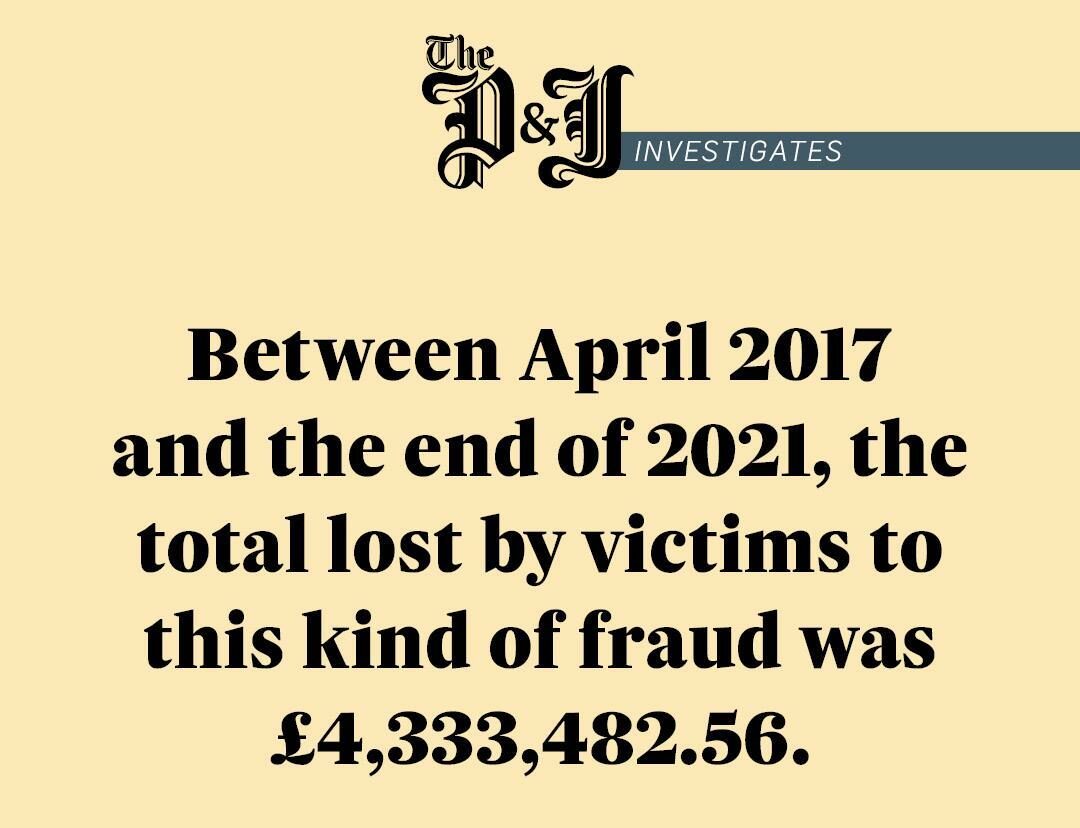 Infographic stating between April 2017 and the end of 2021, the total lost by Aberdeen and Aberdeenshire victims to bank fraud was £4,333,482.56.