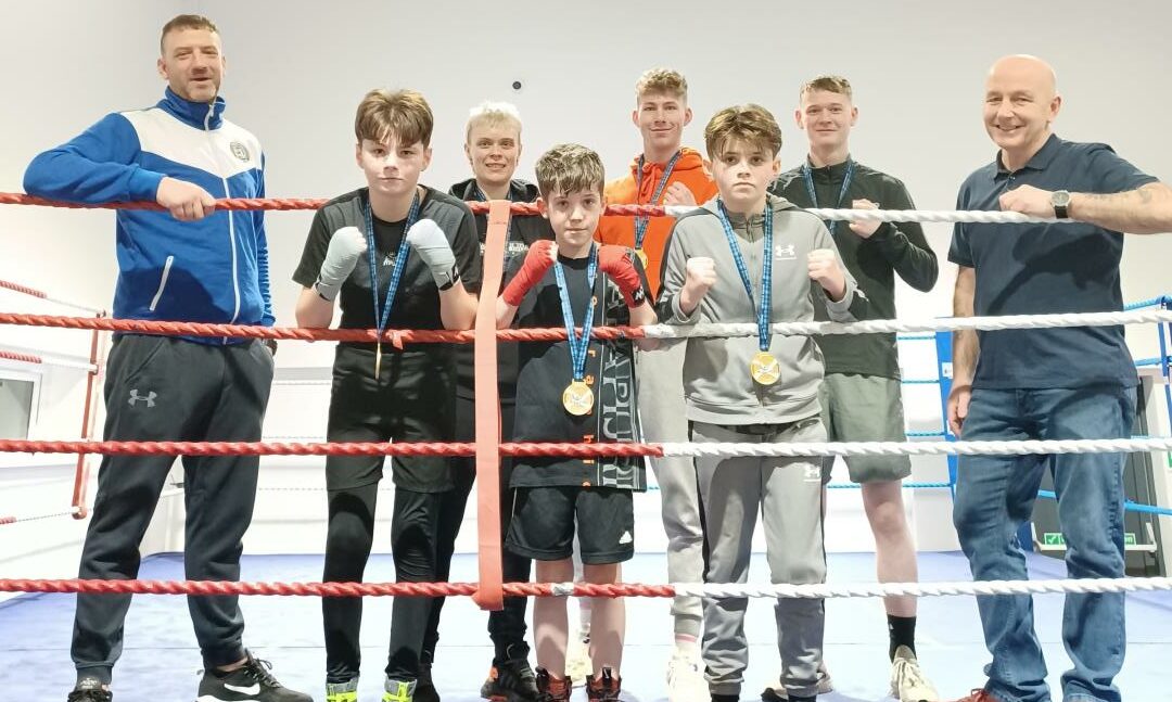 To go with story by Sean Wallace. Scottish novice championships gold medal winners Picture shows; Granite City boxing club - Scottish novice gold medallists. Granite City boxing club, Aberdeen. Sean Wallace/DCT Media Date; 01/03/2022