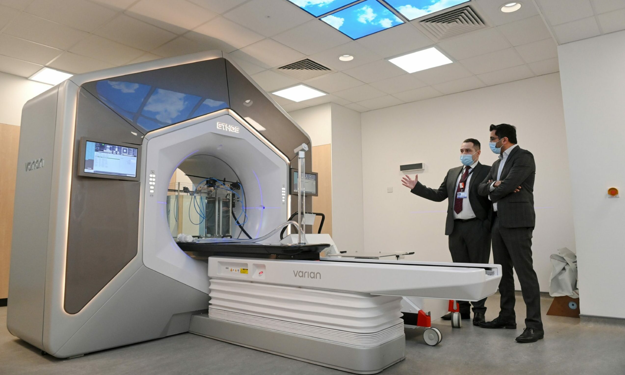 Health Secretary Humza Yousaf with consultant Rafael Moleron looking at the new radiotherapy machinery within Aberdeen Royal Infirmary.