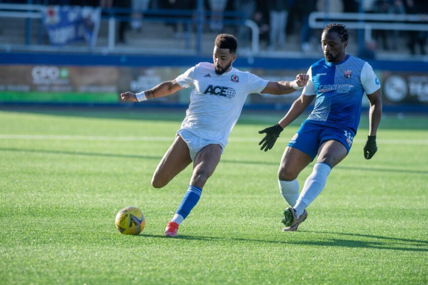 Shay Logan in action against Montrose