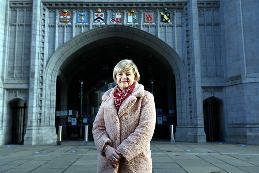 Aberdeen Labour council leader Jenny Laing in front of Marischal College