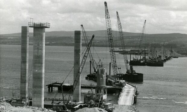 The construction of Kessock Bridge in 1979.