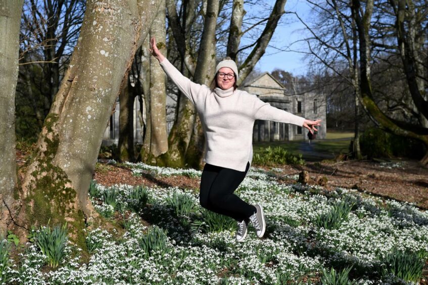 Natalie Taylor celebrating her weight loss at Aden Country Park near Mintlaw.