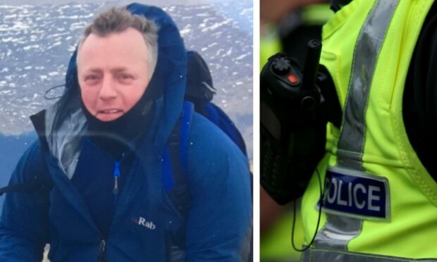 Collage of missing Neil Gillingham on a police officer.