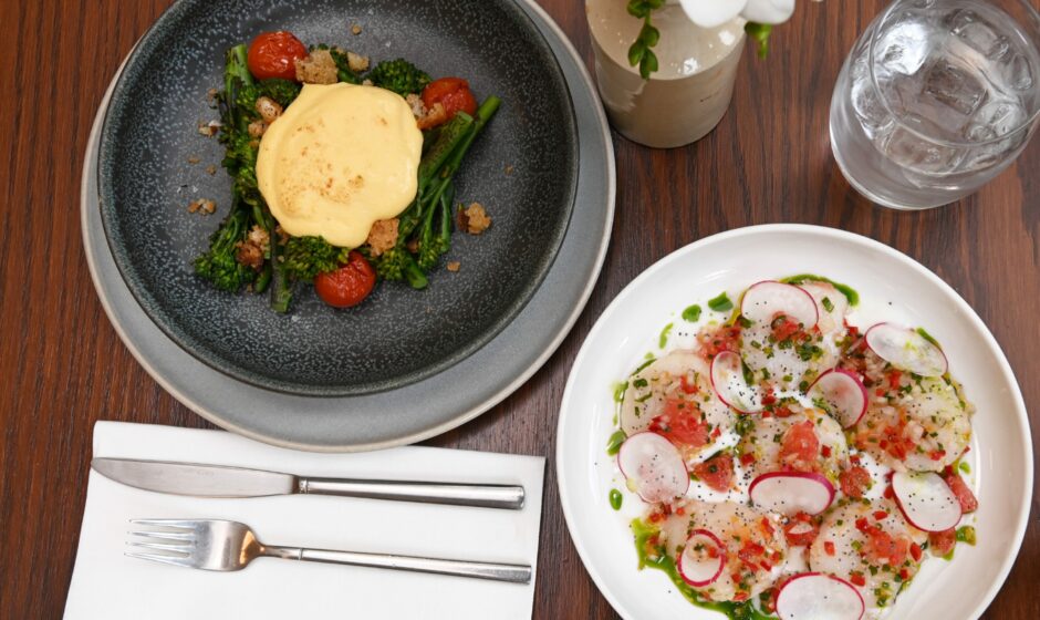 the chargrilled broccoli, left and the scallops, right