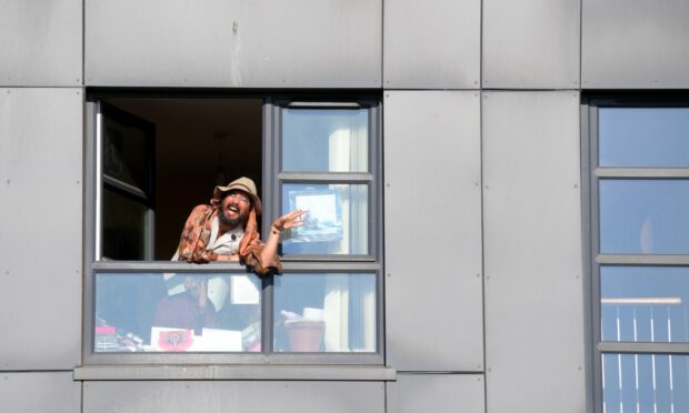 Staying cheerful during lockdown in King Street, Aberdeen. Picture by Kath Flannery.