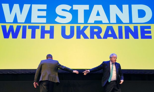 Prime Minister Boris Johnson (right) and Scottish Conservative Party leader Douglas Ross at the Scottish Conservative Conference