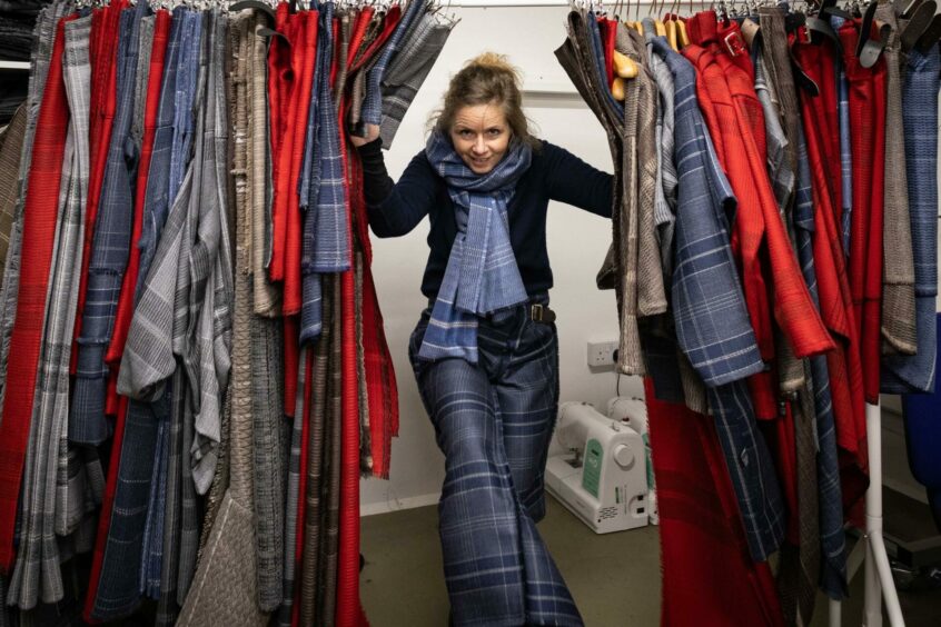 Clare Campbell and her tartan collection.