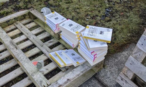 Some of the many discarded books, photographed by Oban parents