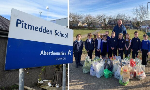 Around 24 bags of produce have been donated by the Primary three class to Aberdeenshire North Foodbank.