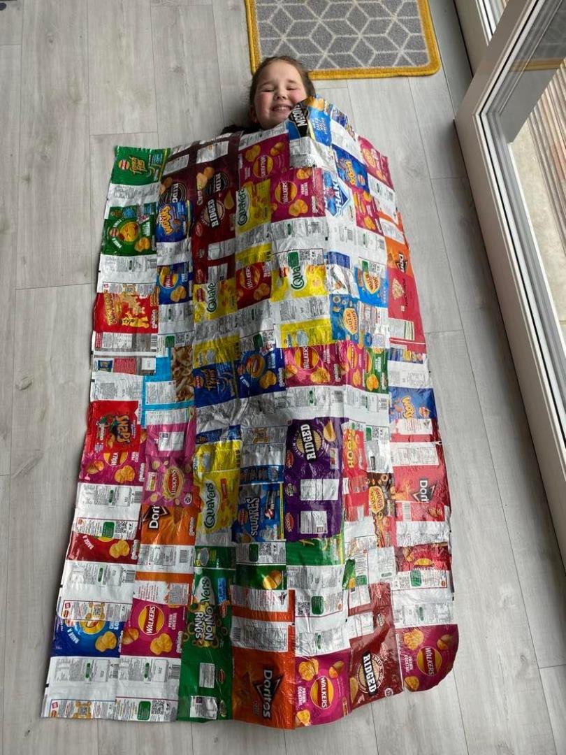 School girl donates homemade crisp packet blanket to Aberdeen homeless