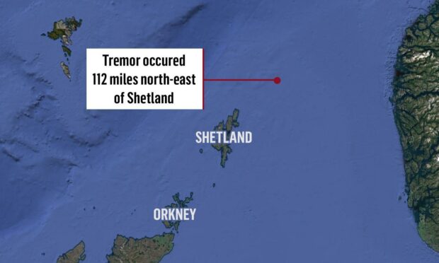 The earthquake happened about 100 miles off the north-east of Shetland.