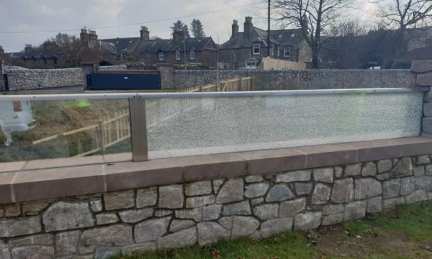 The glass barrier at Carron Terrace, Stonehaven has been damaged. Photo: North East Police Division.