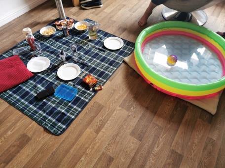 an indoor picnic for people with a learning disability in Scotland 