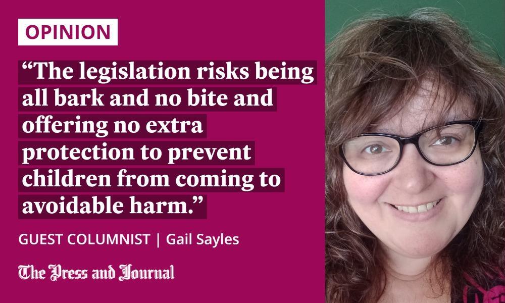 Photo of guest columnist Gail Sayles along with the quote "The legislation risks being all bark and no bite and offering no extra protection to prevent children from coming to avoidable harm."
