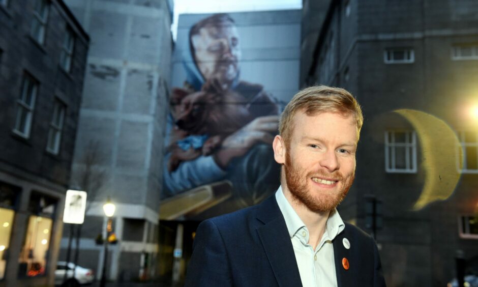 Aberdeen Labour deputy leader Ross Grant unveiled the promise of free bus travel for all Aberdonians. Picture by Jim Irvine/DCT Media.