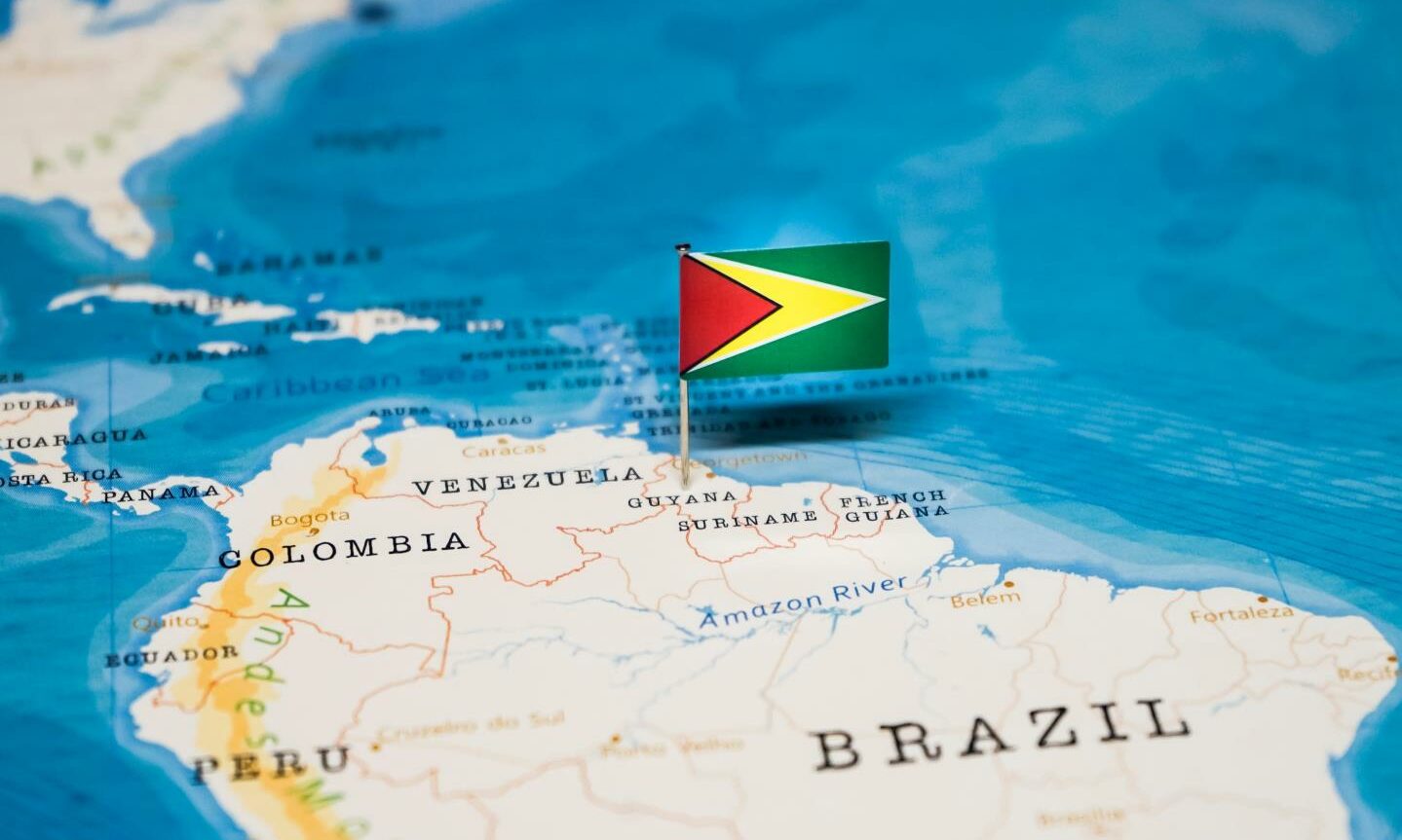 Flag of Guyana as a pin on a map