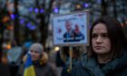 Exiled Belarusian opposition leader Sviatlana Tsikhanouskaya (right) takes part in a protest against the Russian invasion of Ukraine in front of the Russian embassy in Vilnius, Lithuania (Photo: Mindaugas Kulbis/AP/Shutterstock)
