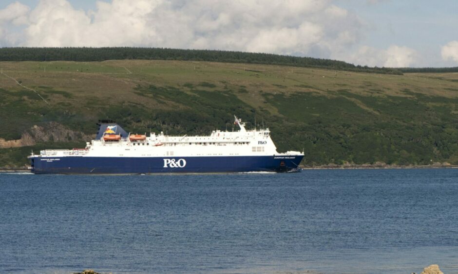 A side-on view of a P&O ferry.