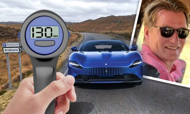Piers Monckton admitted driving his Ferrari at 130mph on the A838.