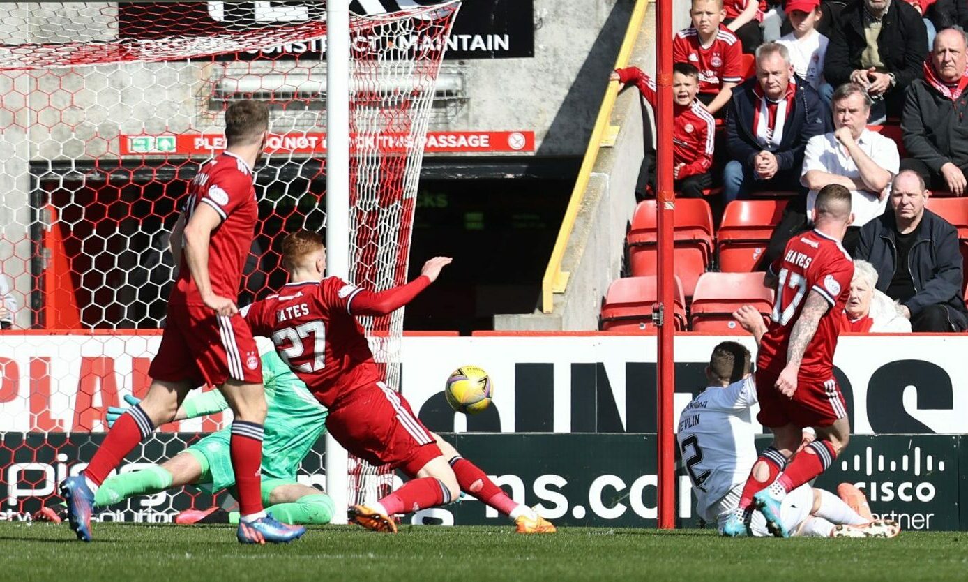 Nicky Devlin scores for Livingston at Pittodrie.