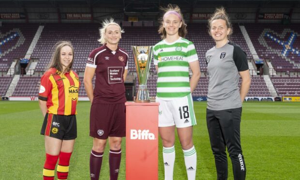 Partick Thistle's Taylor Hamill, Hearts' Mariel Kaney, Celtic's Caitlin Hayes and Glasgow City's Hayley Lauder (L-R) during a SWF Women's Cup press conference at Tynecastle Stadium.
