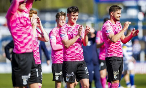 Inverness CT's Cameron Harper leads the applause for supporters at full-time after the 1-0 win at Morton.