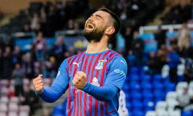 Joe Hardy celebrates after scoring his first Caley Thistle goal in Friday's 4-0 rout of Hamilton.