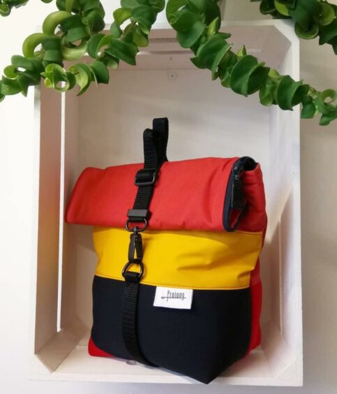 Red, yellow and black bag.
