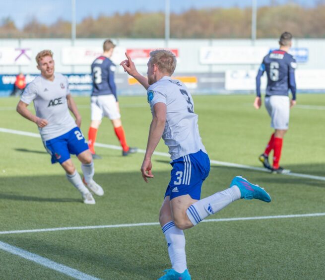 Cove Rangers defender Harry Milne celebrates his first goal