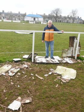 groundsman Sandy Robertson.
Colony Park FC groundsman Sandy Robertson surveys the damage caused by vandals over the weekend. Picture: Chris Sumner/DCT Media.