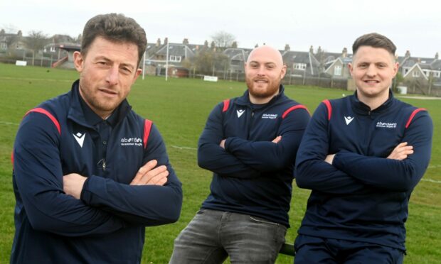 Pictured from left are, Kevin Burnett, Aberdeen Grammar's director of rugby, club captain Jack Burnett and co-head coach Nat Coe. Pic by Chris Sumner
