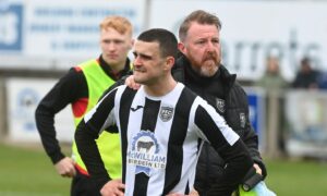 Fraserburgh's Scott Barbour at the final whistle. Picture by Chris Sumner