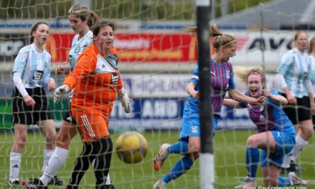 Kirsty Deans celebrates her goal for Caley Thistle Women against Westdyke. Picture supplied by Peter Paul/caleyjags.com