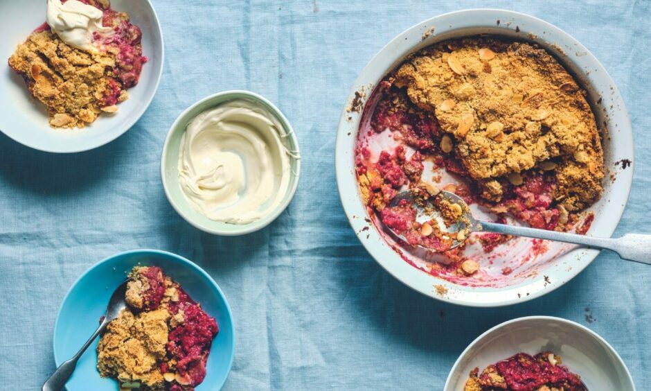 Summer strawberry and raspberry crumble from Easy by Chris Baber. Picture: PA Photo/Haarala Hamilton.