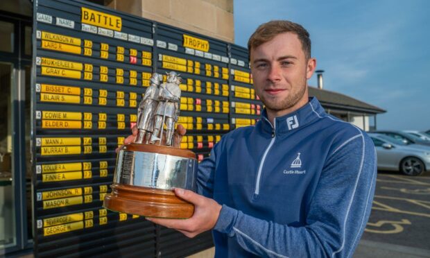 Forres golfer Matty Wilson after winning the 2022 Battle Trophy at Crail Golfing Society. Supplied by Kenny Smith.