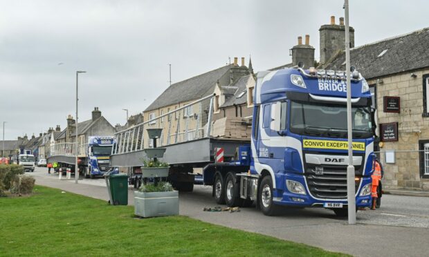Two sections of the new bridge have arrived in Lossiemouth. Photo: Jason Hedges/DCT Media