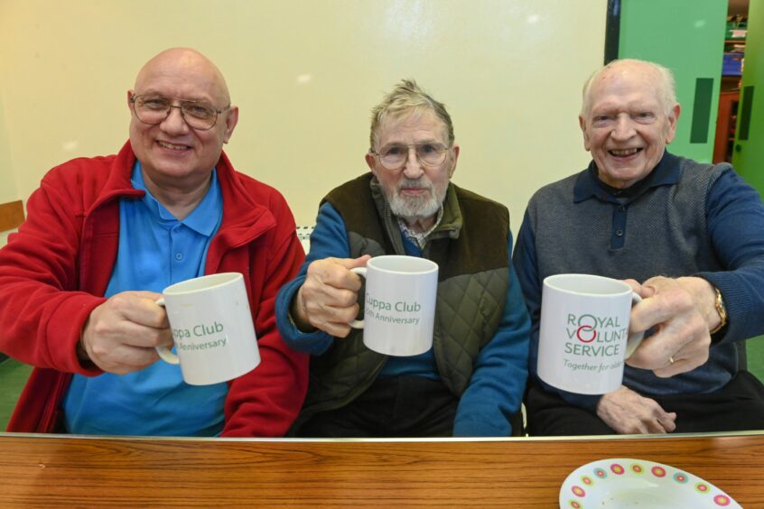 Members Raymond Smart, Ken Booth and Bill Fenton enjoying a cup of tea at Cuppa Club Aberdeen