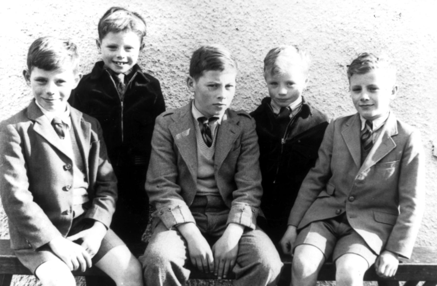 The five Milne boys outside Tough school in 1956: l-r Hamish, Stewart, Bill, Gordon and Sandy.