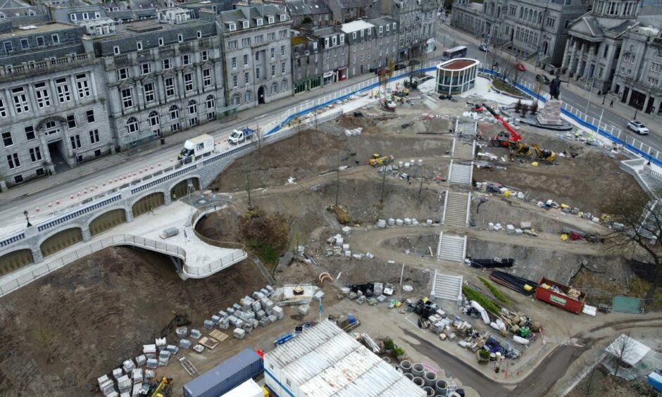 Drone footage of Union Terrace Gardens in Aberdeen taken the day there was meant to be a 'soft opening' after a £28m facelift. Picture by Paul Glendell/DCT Media.