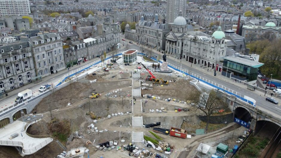 A drone shot of Union Terrace Gardens on 'soft reopening' day, April 26. Picture by Paul Glendell/DCT Media.